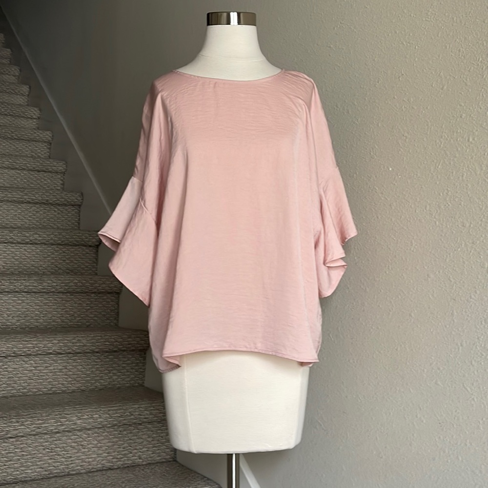 NWT Who What Where Sz XL blush pink flutter sleeve blouse